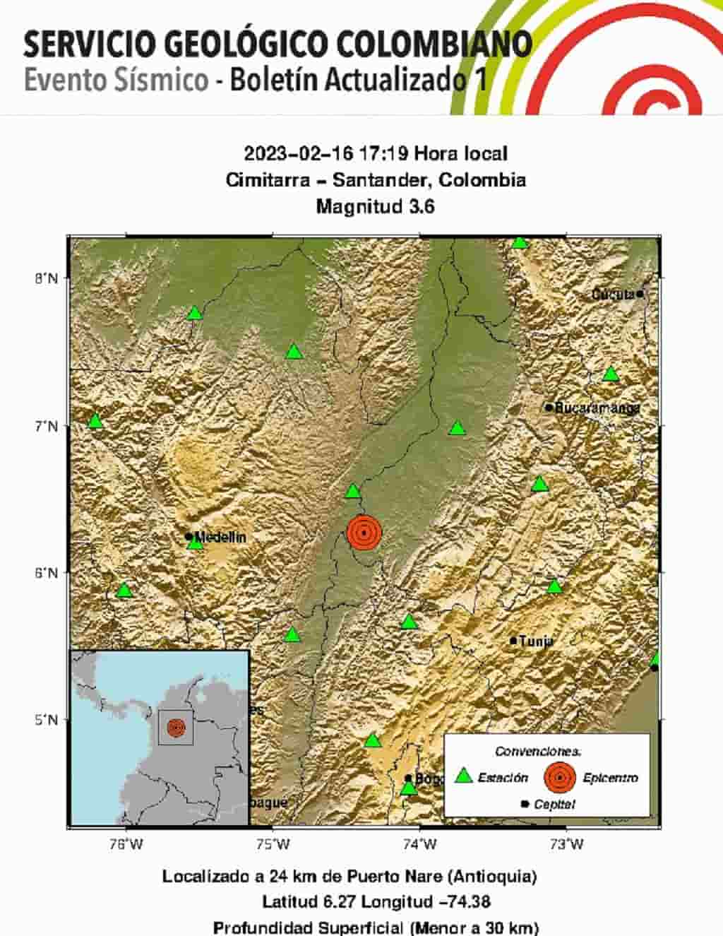 Temblor en cimitarra se sintió en Medellín, Antioquia, este jueves 16 de febrero de 2023