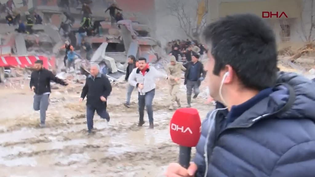 terremoto de Turquía- siria - replica sorprende a periodista en vivo