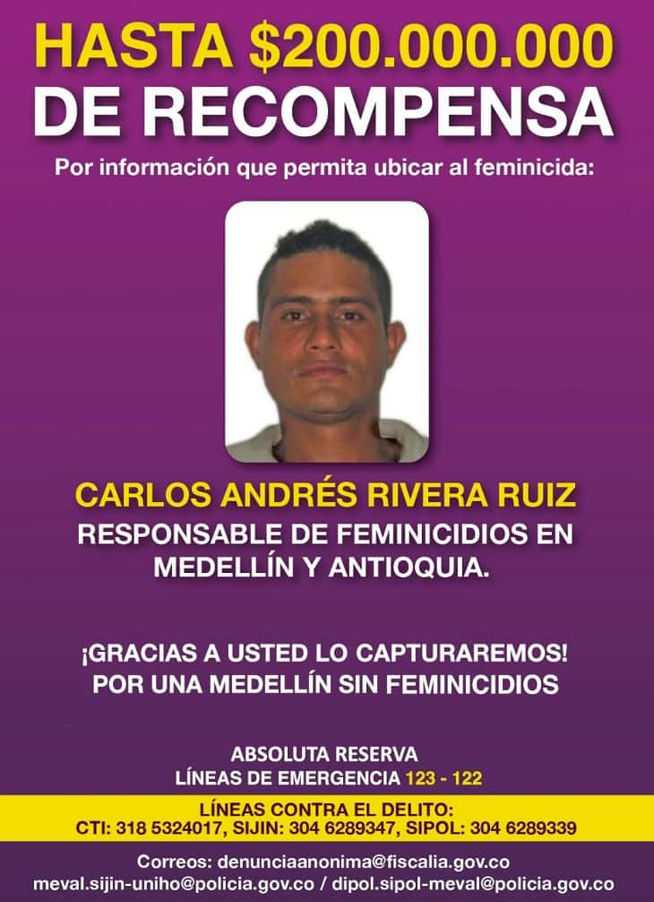 Carlos Andrés Rivera, el presunto feminicida en serie que buscan en Medellín 