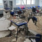 Caída de loza en el techo de un colegio en el doce de octubre,. en Medellín
