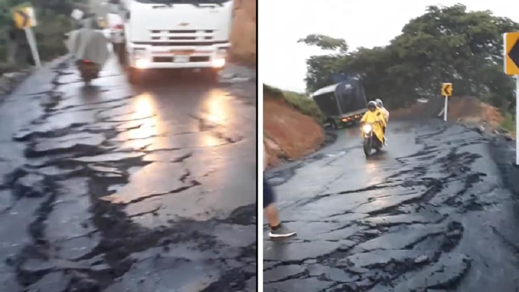 vía destrozada en Rosas, Cauca