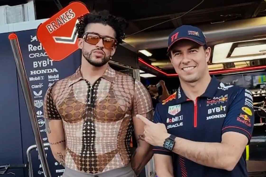 Bad Bunny sorprende con atrevido atuendo durante la presentación del casco de Checo Pérez para el GP Mónaco de F1