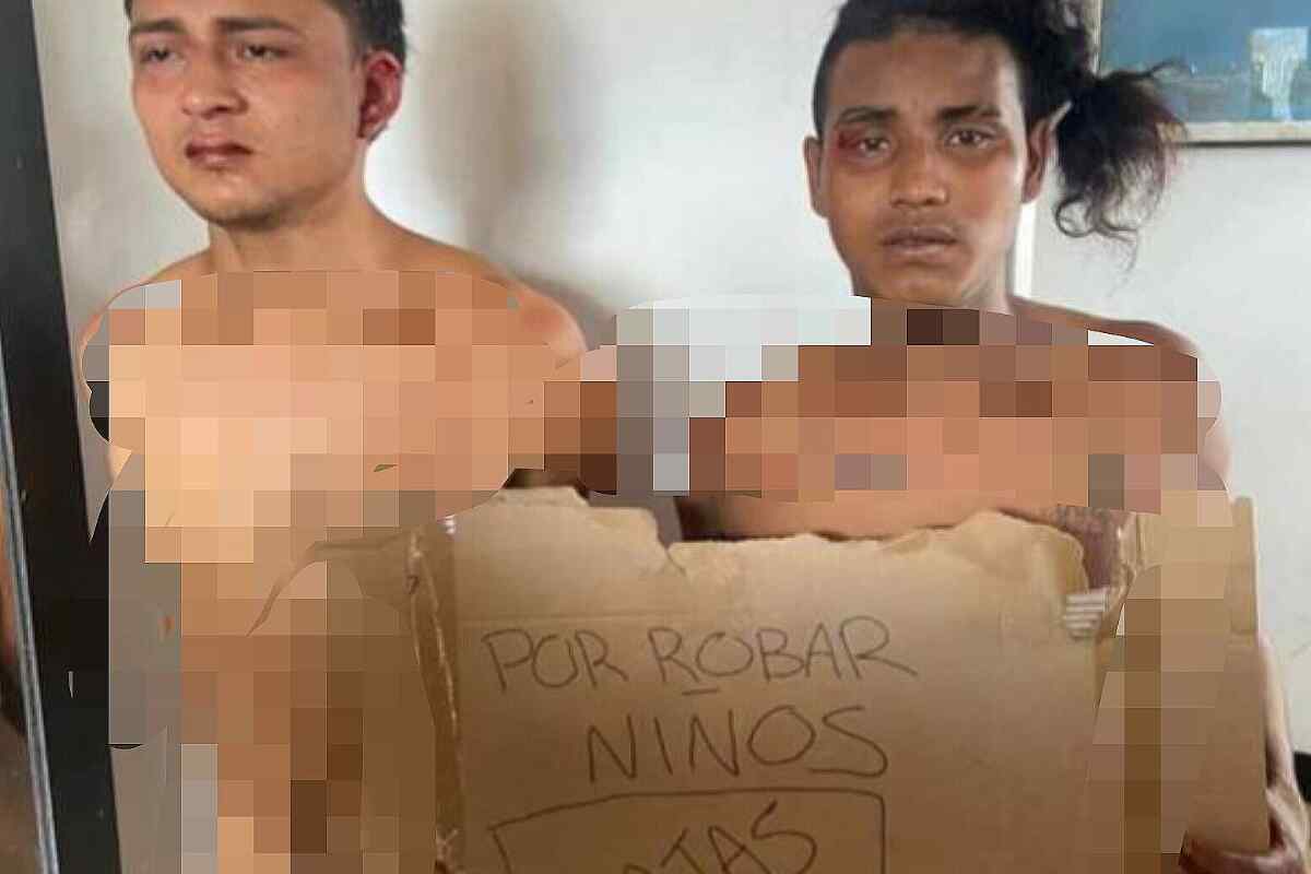 Comunidad desnuda a dos ladrones de celulares y les pone un letrero de “ratas” en Manrique