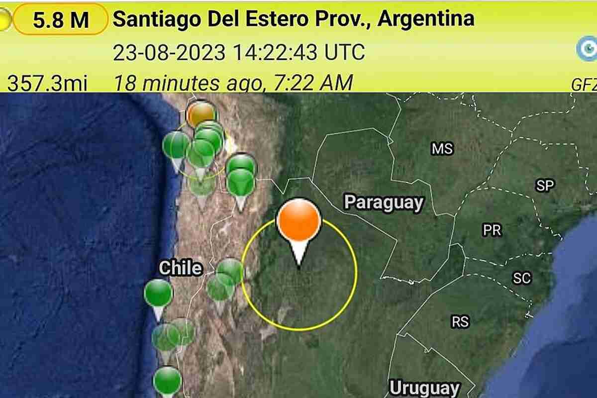 Fuerte temblor de 5,8 grados se registra en Santiago del Estero
