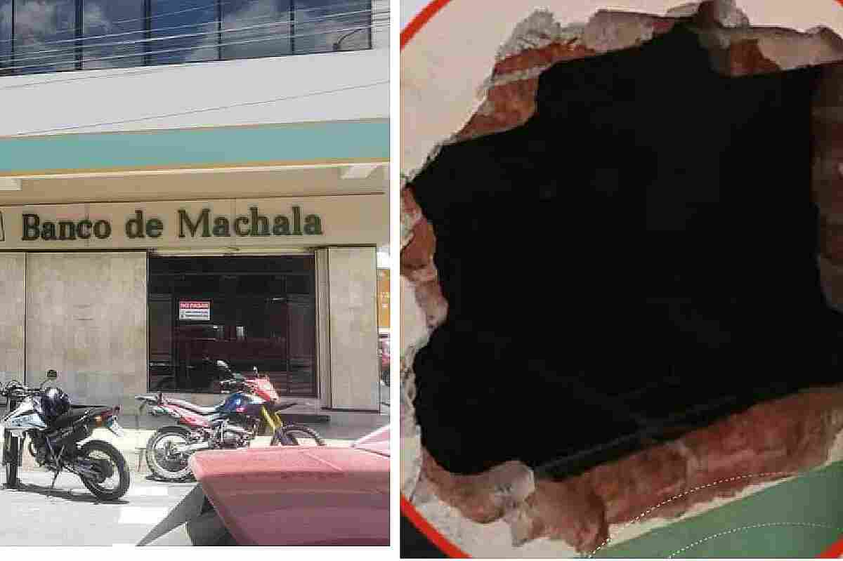 Robo millonario en Portovelo: perforaron la pared para acceder a la bóveda de un banco de Machala