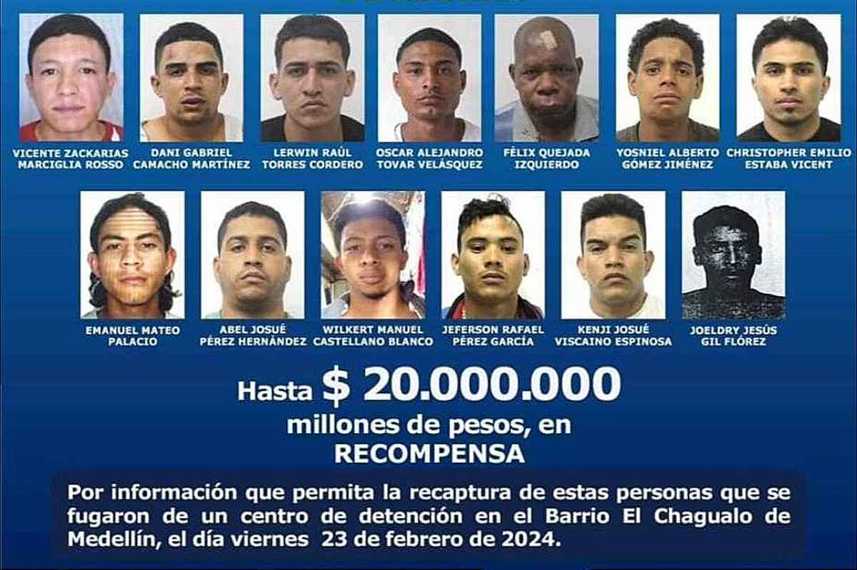 Policía muerto y recompensa de 100 millones por fuga de presos en Medellín: estos son los reos