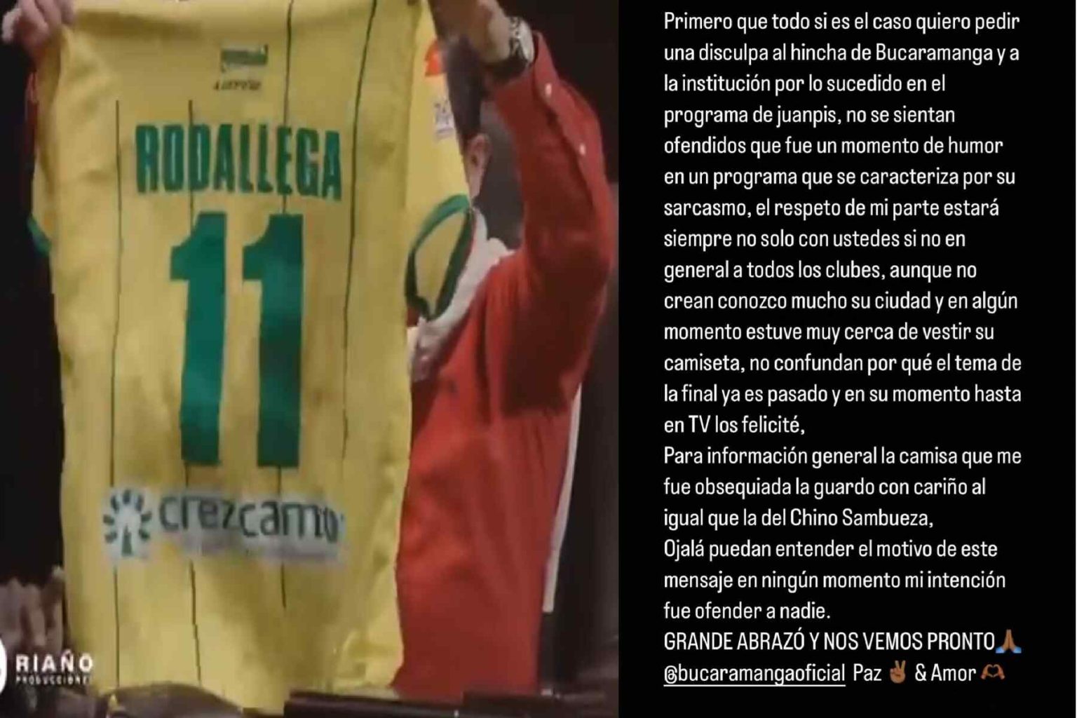 Rodallega y Riaño enfrentan críticas por broma con camiseta del Bucaramanga en el 'Juanpis Show'"